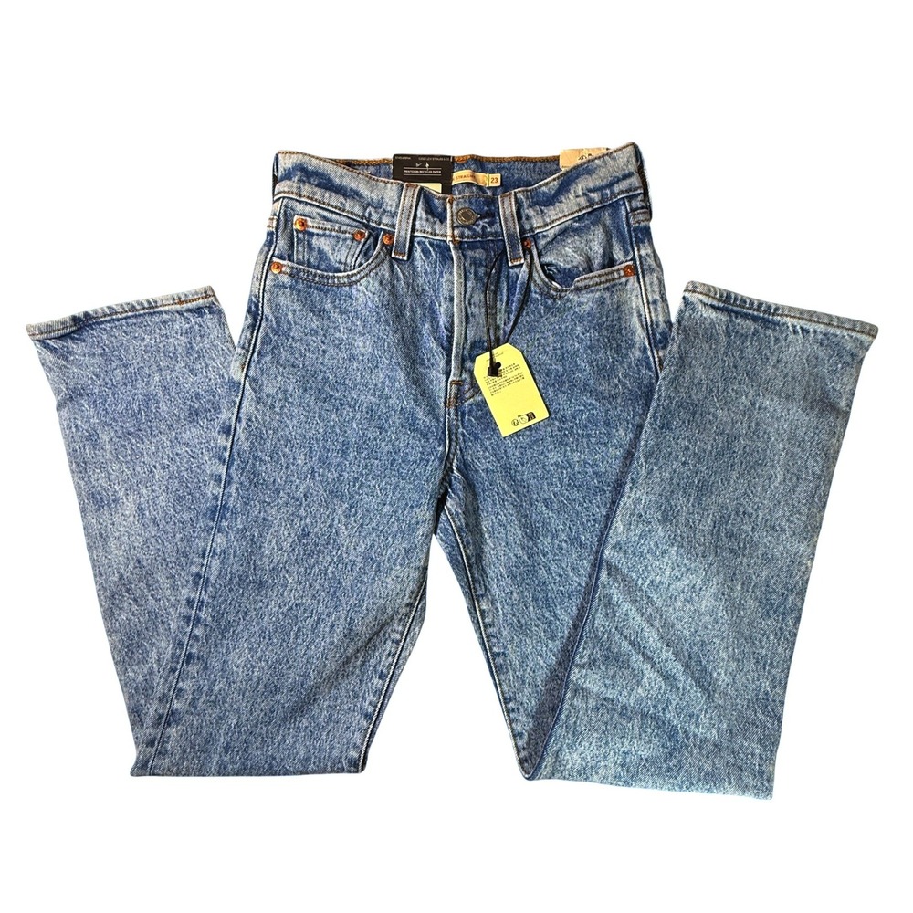 Levis Premium Wedgie Straight High Rise Acid Wash Blue Jeans Size 23 NEW
